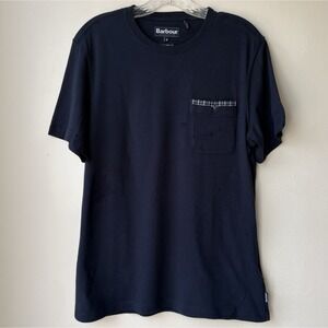 Barbour T-Shirt Medium Navy Plaid Trim Preppy Tailored Fit Casual
